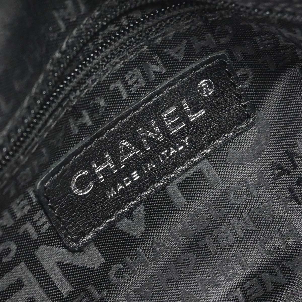Chanel Black Silver Cotton Jacquard Chain Handbag