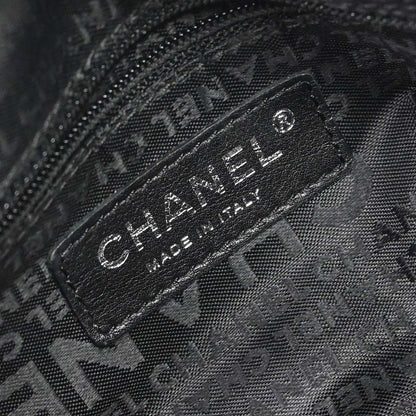 Chanel Black Silver Cotton Jacquard Chain Handbag