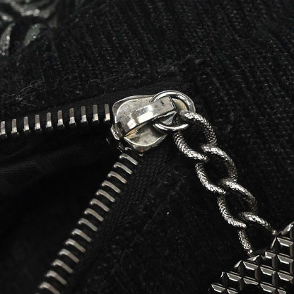 Chanel Black Silver Cotton Jacquard Chain Handbag