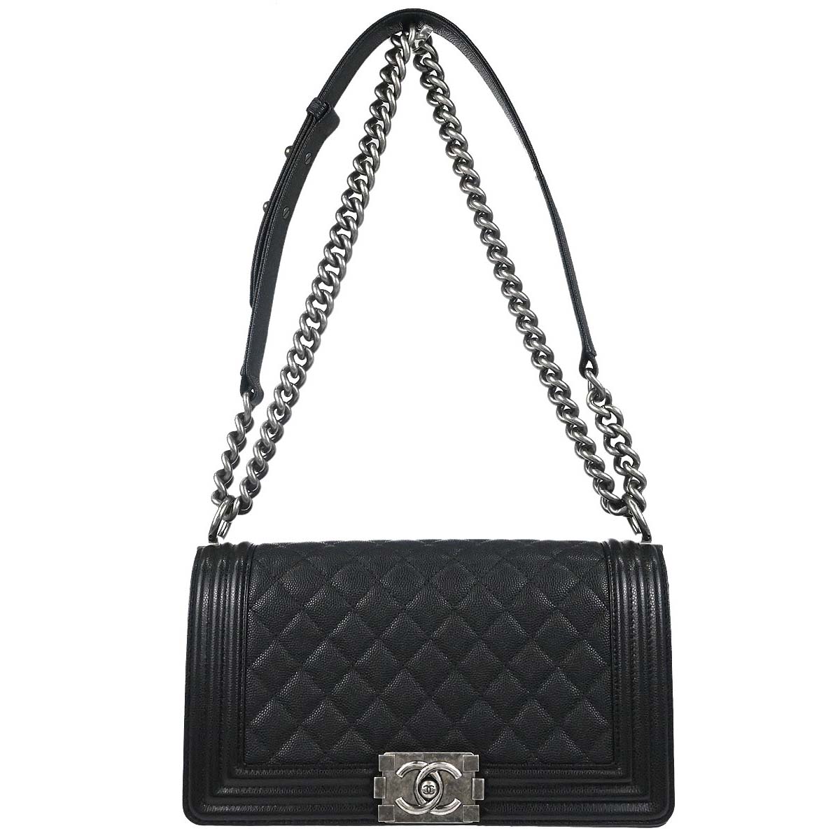 Boy Chanel 2019 Black Caviar Skin Medium Shoulder Bag