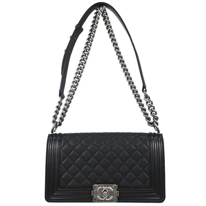 Boy Chanel 2019 Black Caviar Skin Medium Shoulder Bag