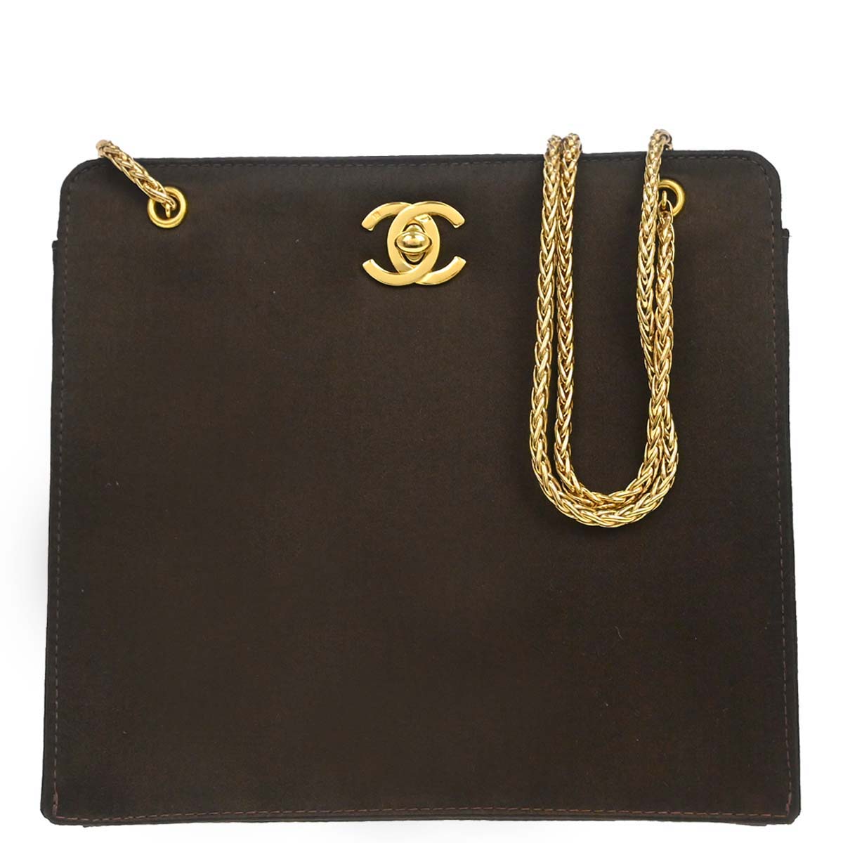 Chanel 1997-1999 Brown Satin Chain Shoulder Bag