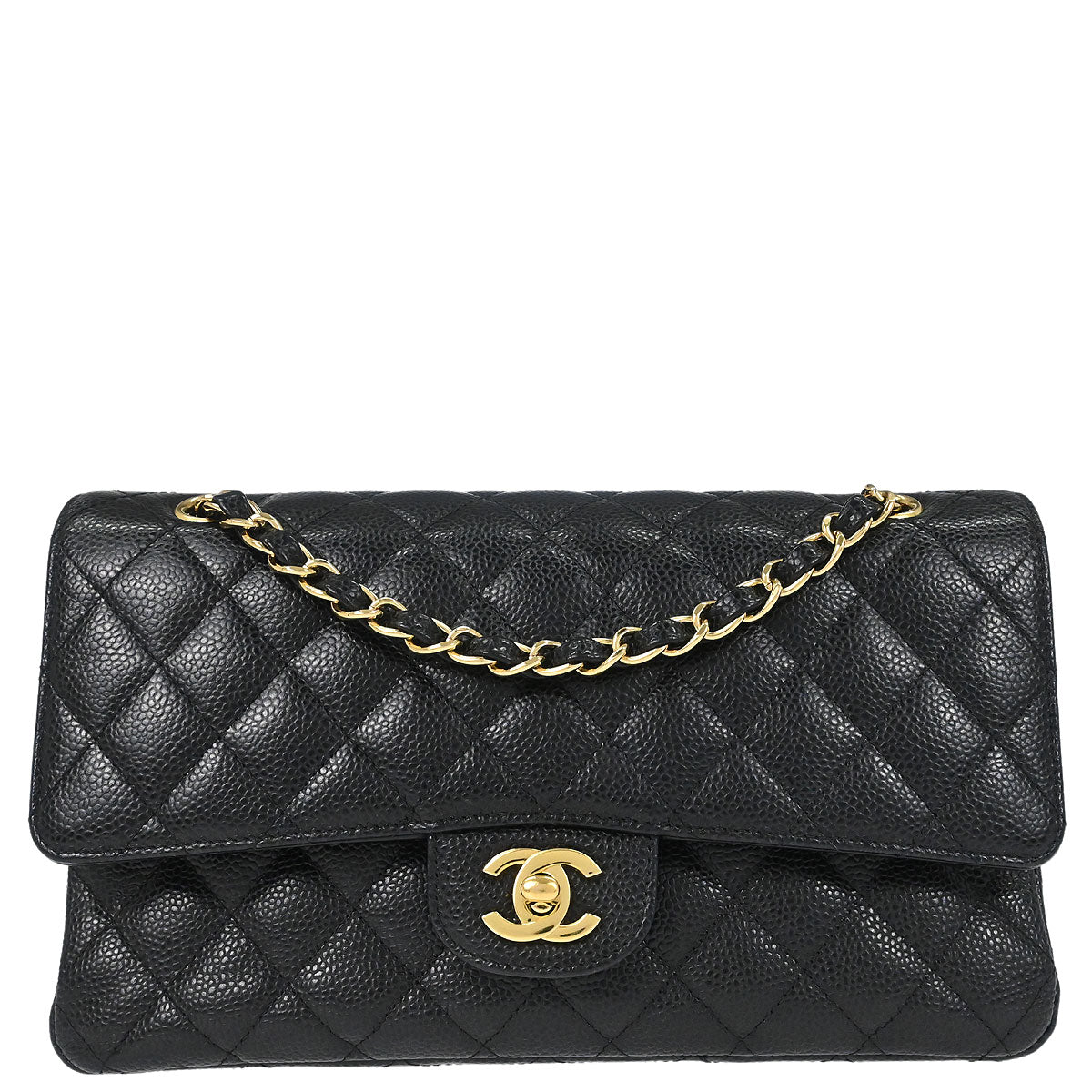 Chanel 2019 Black Caviar Skin Medium Classic Double Flap Shoulder Bag