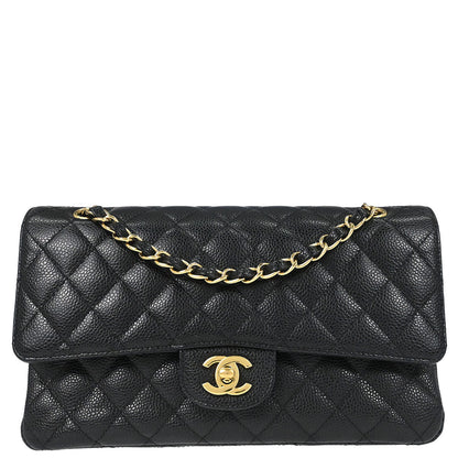 Chanel 2019 Black Caviar Skin Medium Classic Double Flap Shoulder Bag