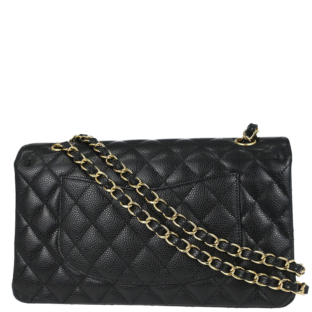 Chanel 2019 Black Caviar Skin Medium Classic Double Flap Shoulder Bag