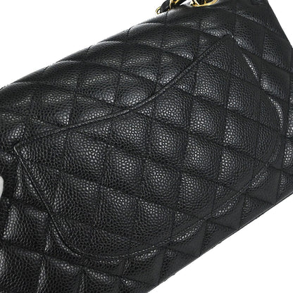 Chanel 2019 Black Caviar Skin Medium Classic Double Flap Shoulder Bag