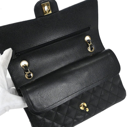 Chanel 2019 Black Caviar Skin Medium Classic Double Flap Shoulder Bag