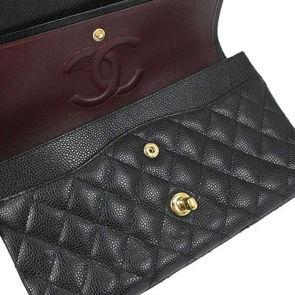 Chanel 2019 Black Caviar Skin Medium Classic Double Flap Shoulder Bag