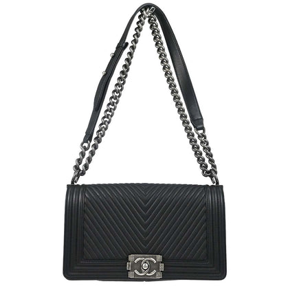 Boy Chanel 2014 Black Lambskin Chevron Medium Shoulder Bag