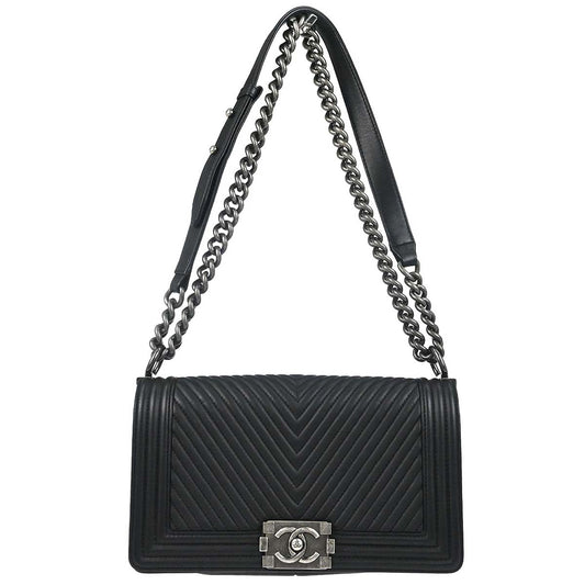Boy Chanel 2014 Black Lambskin Chevron Medium Shoulder Bag