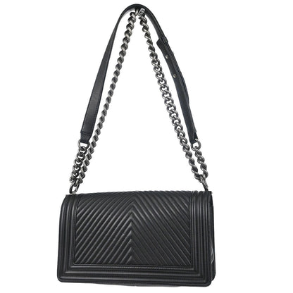 Boy Chanel 2014 Black Lambskin Chevron Medium Shoulder Bag