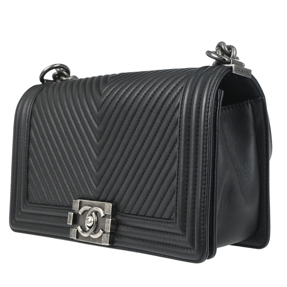Boy Chanel 2014 Black Lambskin Chevron Medium Shoulder Bag