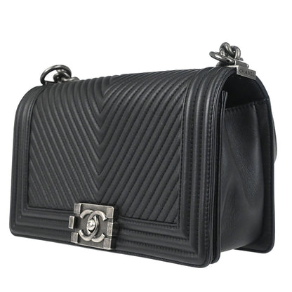 Boy Chanel 2014 Black Lambskin Chevron Medium Shoulder Bag