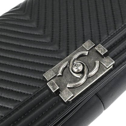 Boy Chanel 2014 Black Lambskin Chevron Medium Shoulder Bag