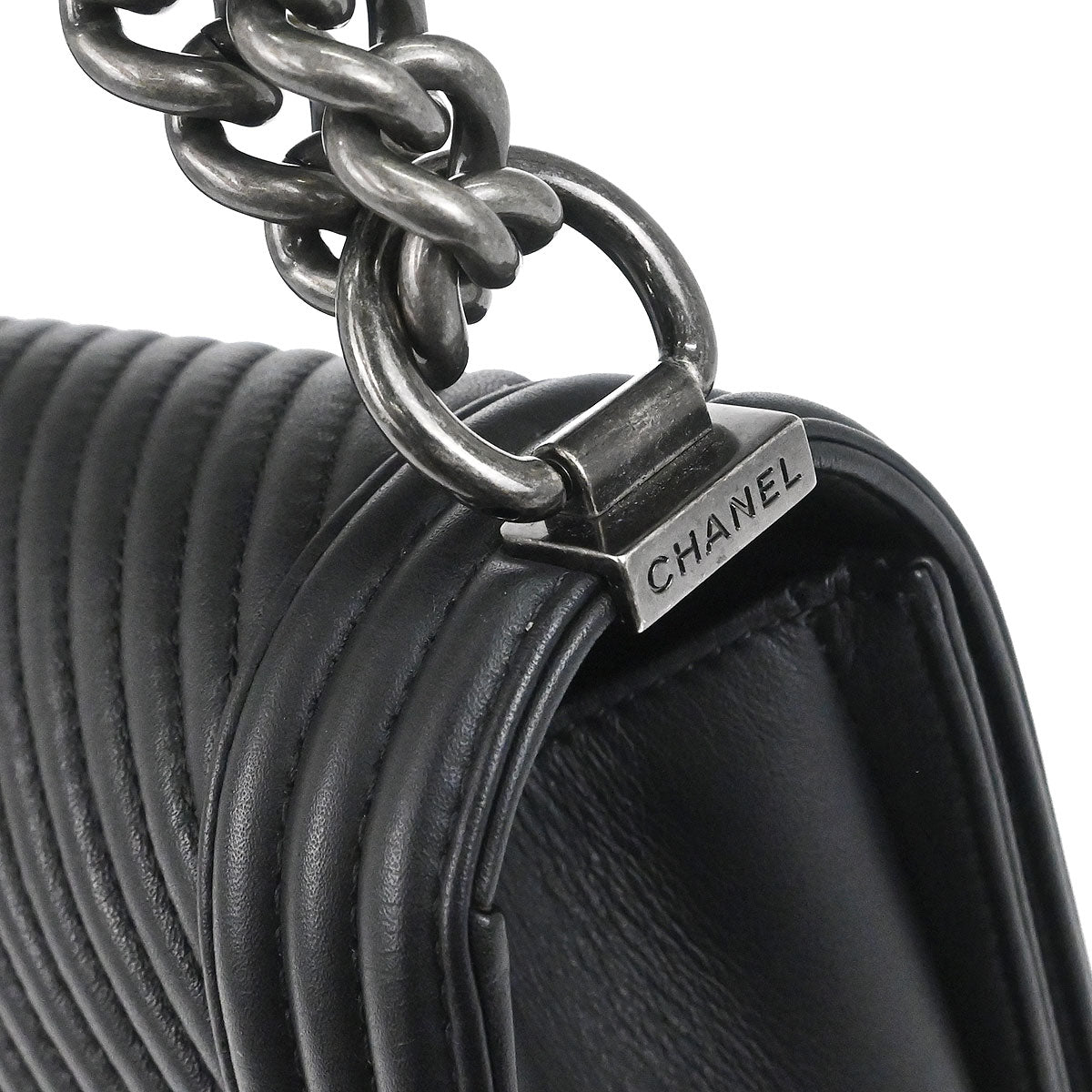 Boy Chanel 2014 Black Lambskin Chevron Medium Shoulder Bag