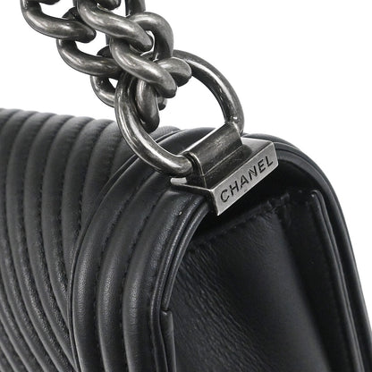 Boy Chanel 2014 Black Lambskin Chevron Medium Shoulder Bag