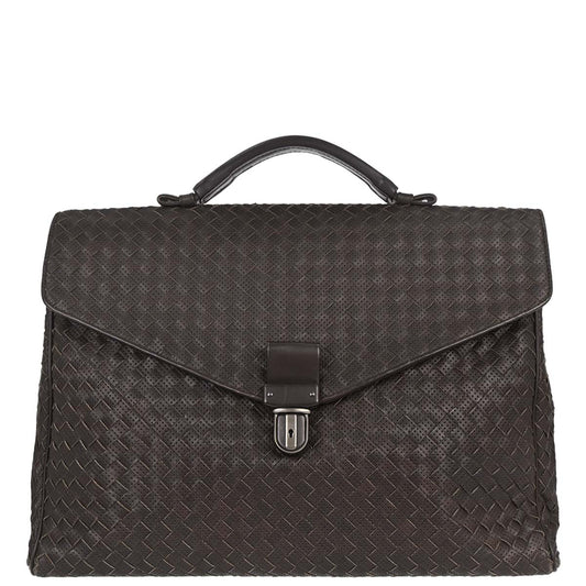 Bottega Veneta Brown Calfskin Intrecciato Briefcase Handbag