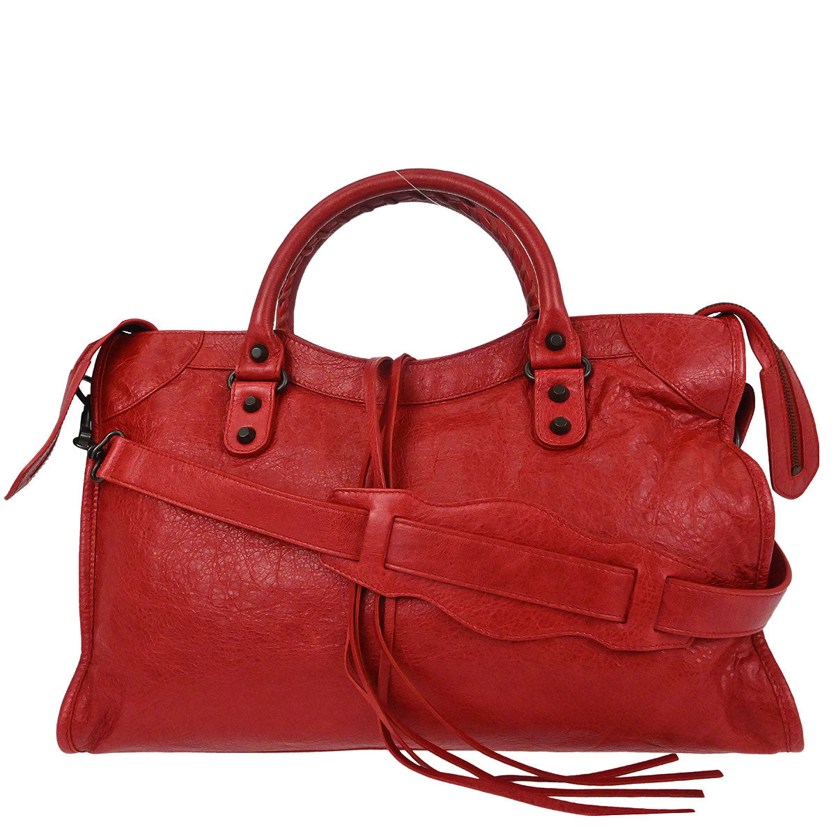 Balenciaga Red Lambskin City Medium 2way Shoulder Handbag