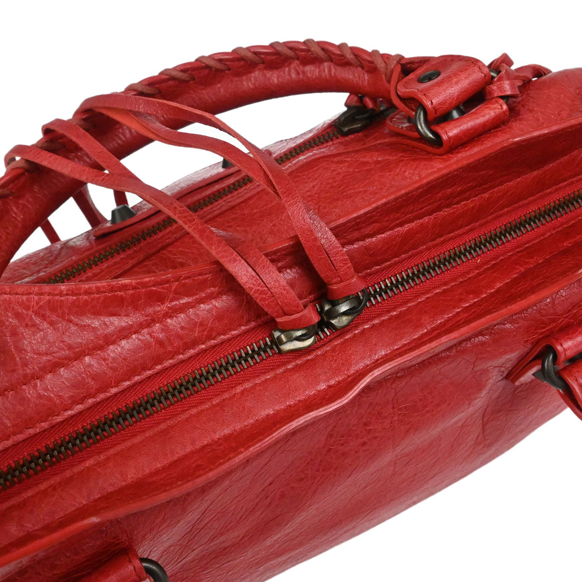 Balenciaga Red Lambskin City Medium 2way Shoulder Handbag