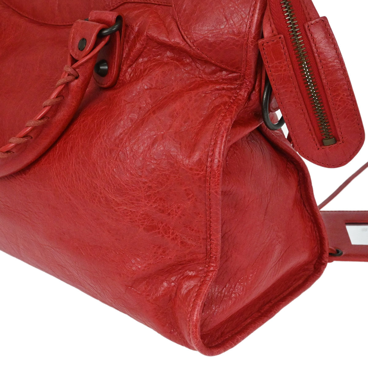 Balenciaga Red Lambskin City Medium 2way Shoulder Handbag