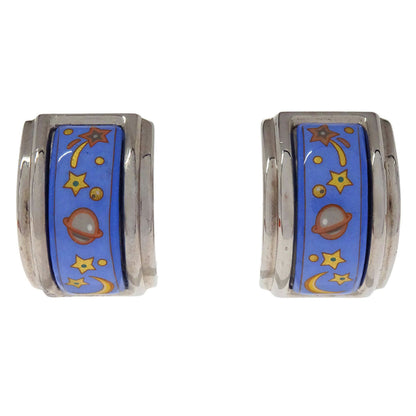 Hermes Silver Enamel Cloisonne Ware Clip-On Earrings