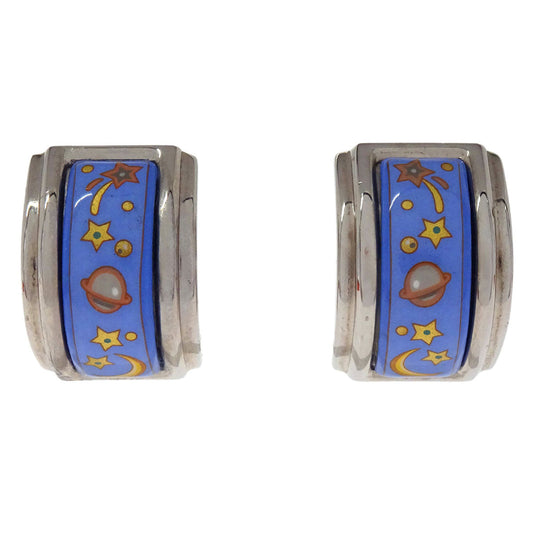 Hermes Silver Enamel Cloisonne Ware Clip-On Earrings