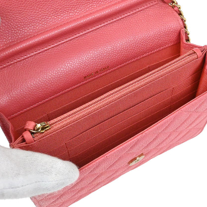 Chanel 2018 Pink Caviar Skin WOC Wallet on Chain Shoulder Bag