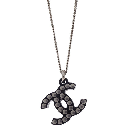 Chanel CC Chain Pendant Necklace Acrylic Silver Black 05P