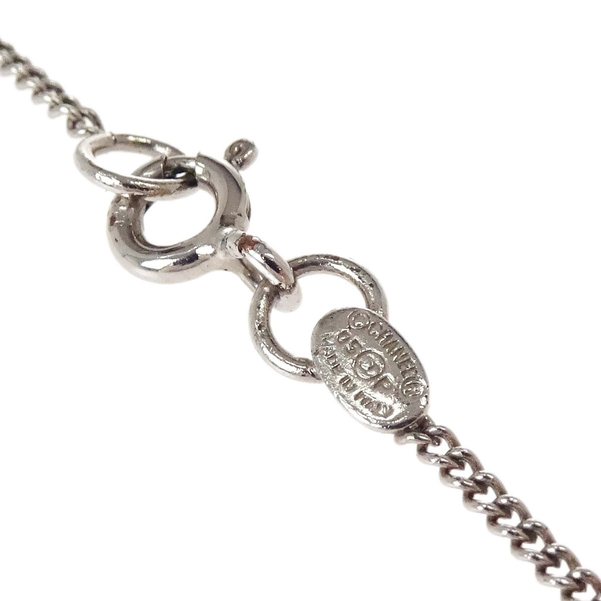 Chanel CC Chain Pendant Necklace Acrylic Silver Black 05P