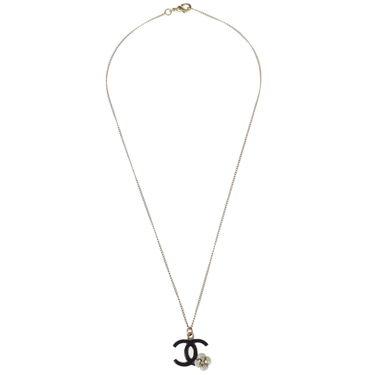 Chanel Gold Black CC Flower Pendant Necklace 0*A