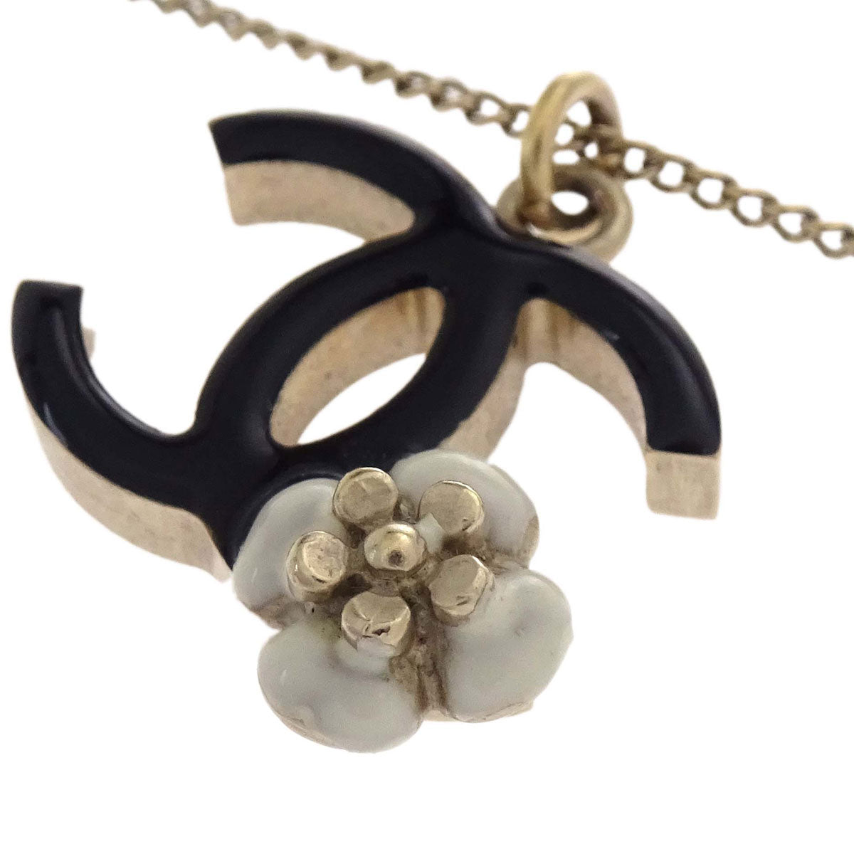 Chanel Gold Black CC Flower Pendant Necklace 0*A