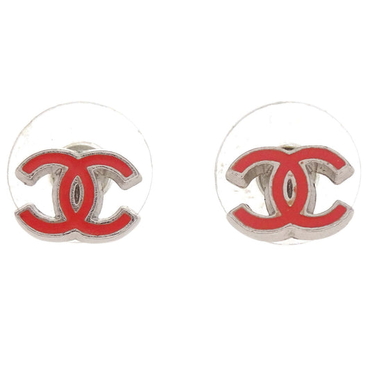 Chanel CC Pierced Earrings Silver Pink 04P