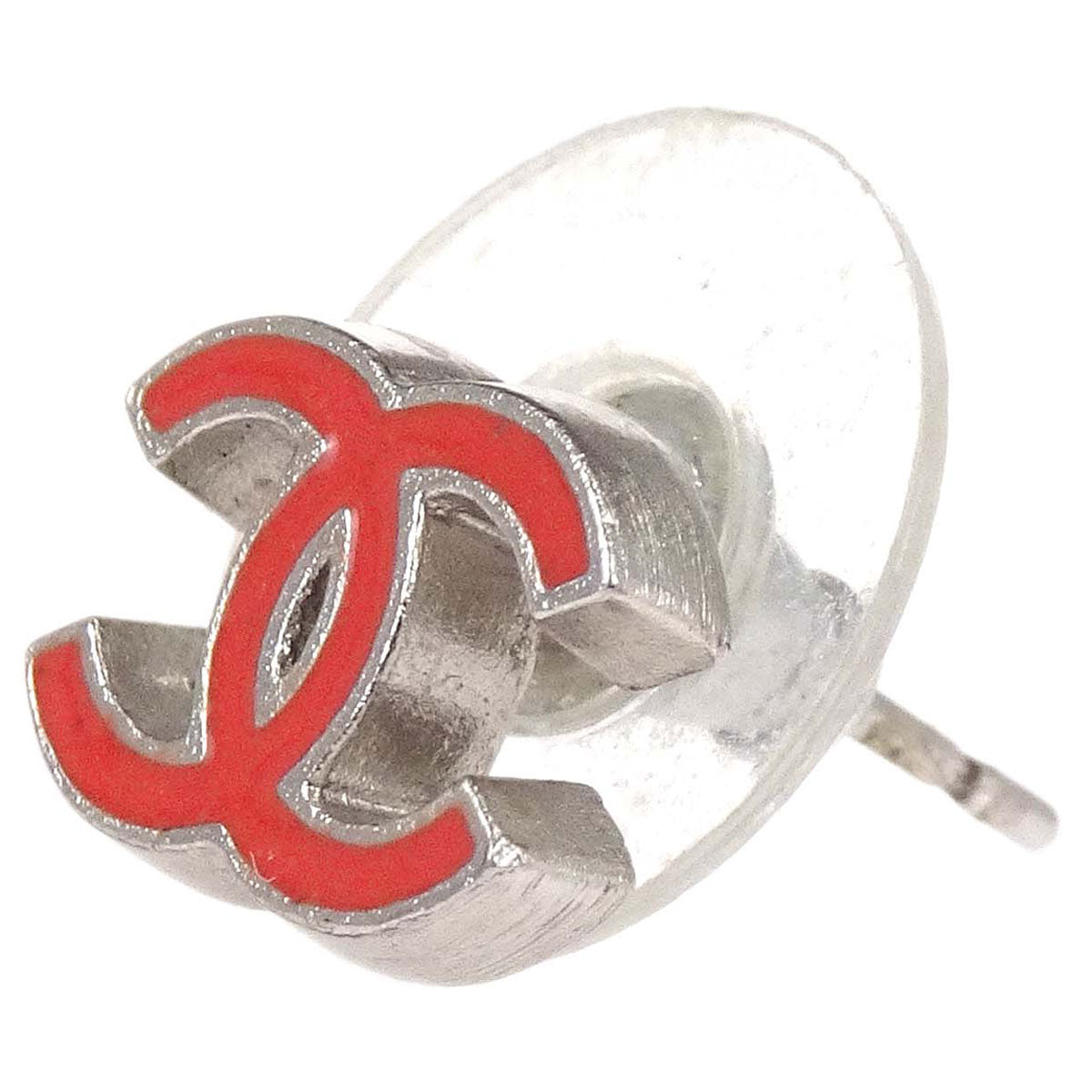 Chanel CC Pierced Earrings Silver Pink 04P