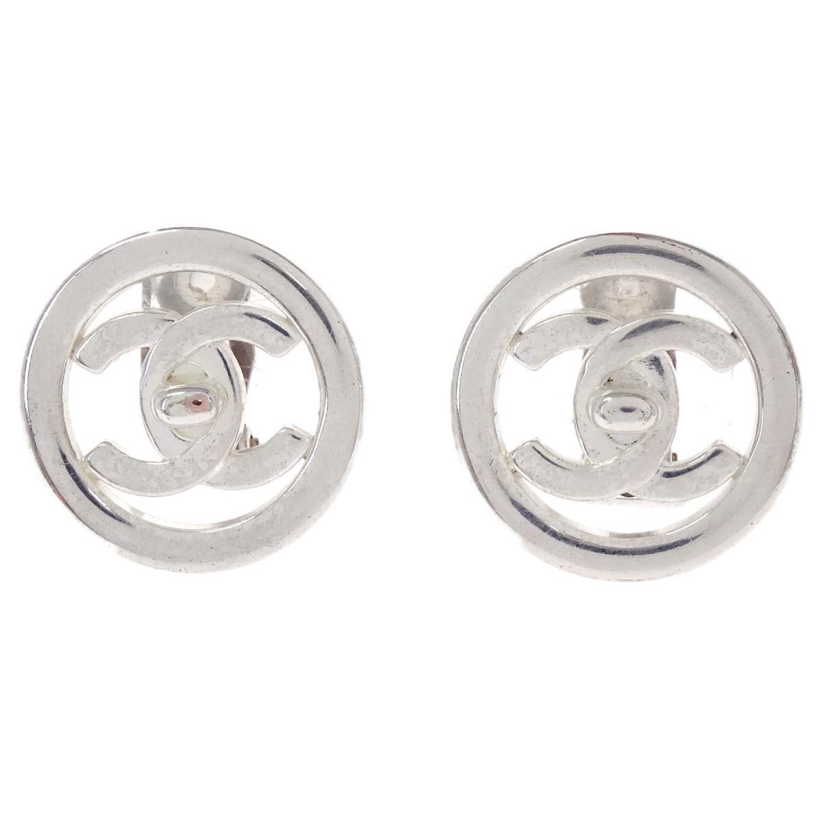 Chanel Turnlock Button Clip-On Earrings Silver 97P