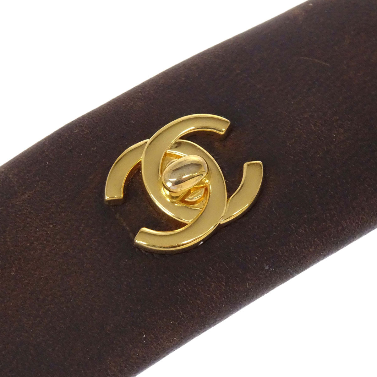 Chanel Hair Clip Barrette Turnlock Brown Gold Leather Hair Accessories