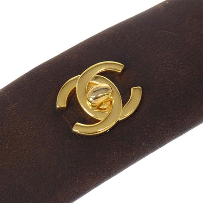 Chanel Hair Clip Barrette Turnlock Brown Gold Leather Hair Accessories
