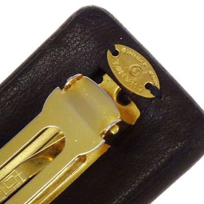 Chanel Hair Clip Barrette Turnlock Brown Gold Leather Hair Accessories