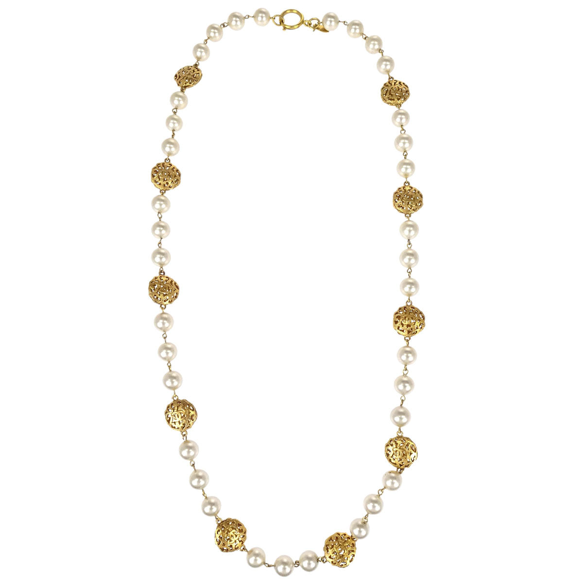 Chanel Chain Necklace Gold Costume Pearl 25
