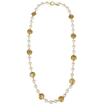 Chanel Chain Necklace Gold Costume Pearl 25