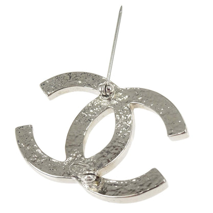 Chanel CC Costume Pearl Brooch Pin Silver D11V