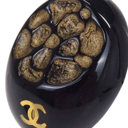 Chanel Oval Clip-On Earrings Black Gold 02P