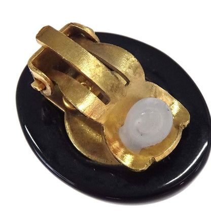 Chanel Oval Clip-On Earrings Black Gold 02P
