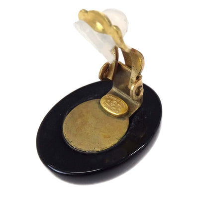 Chanel Oval Clip-On Earrings Black Gold 02P