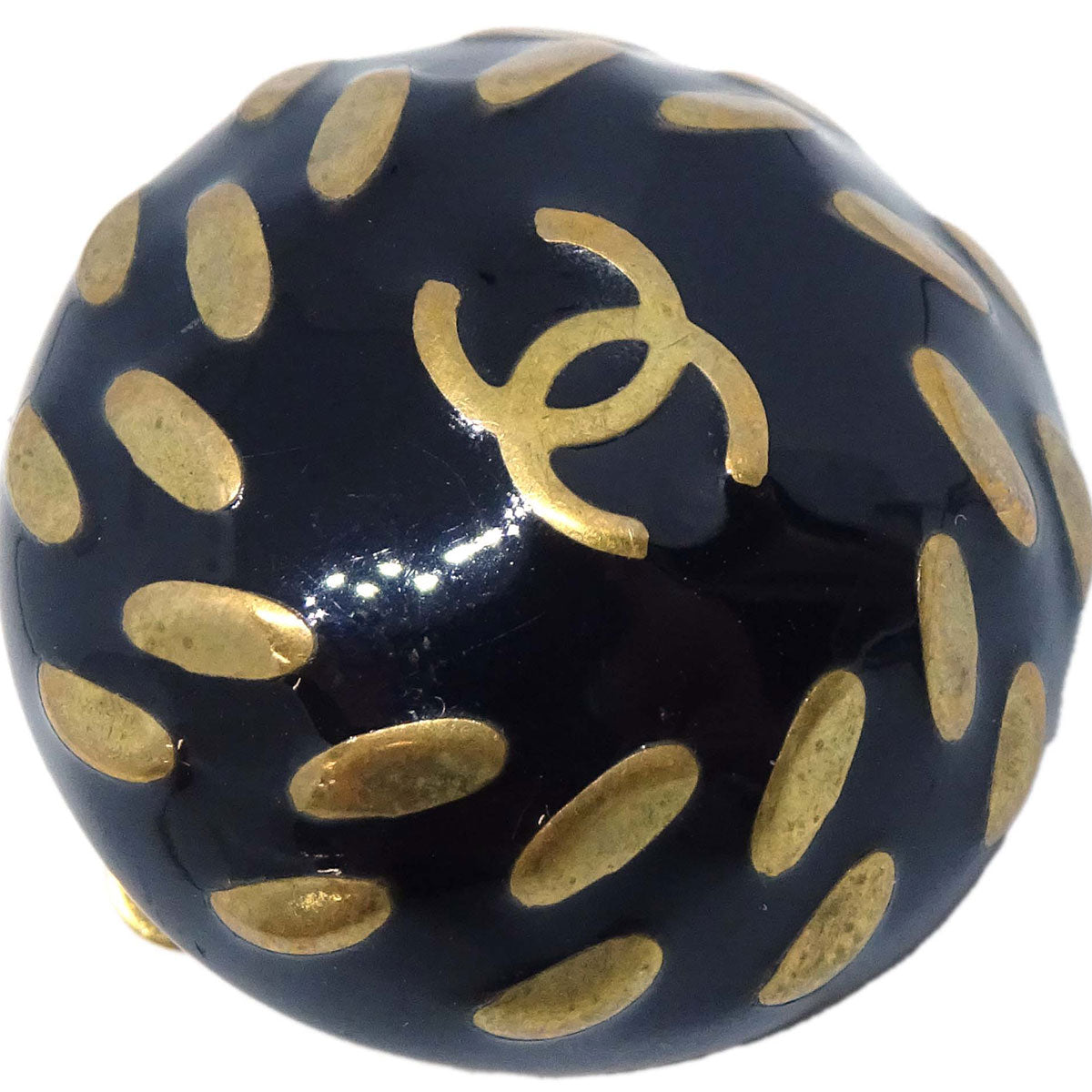 Chanel Button Clip-On Earrings Black Gold 98P