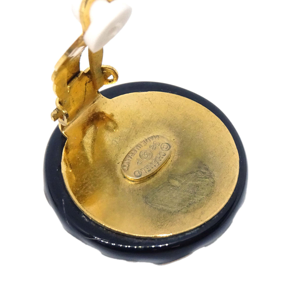 Chanel Button Clip-On Earrings Black Gold 98P