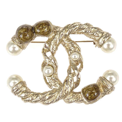 Chanel CC Brooch Pin Gold Costume Pearl A11A