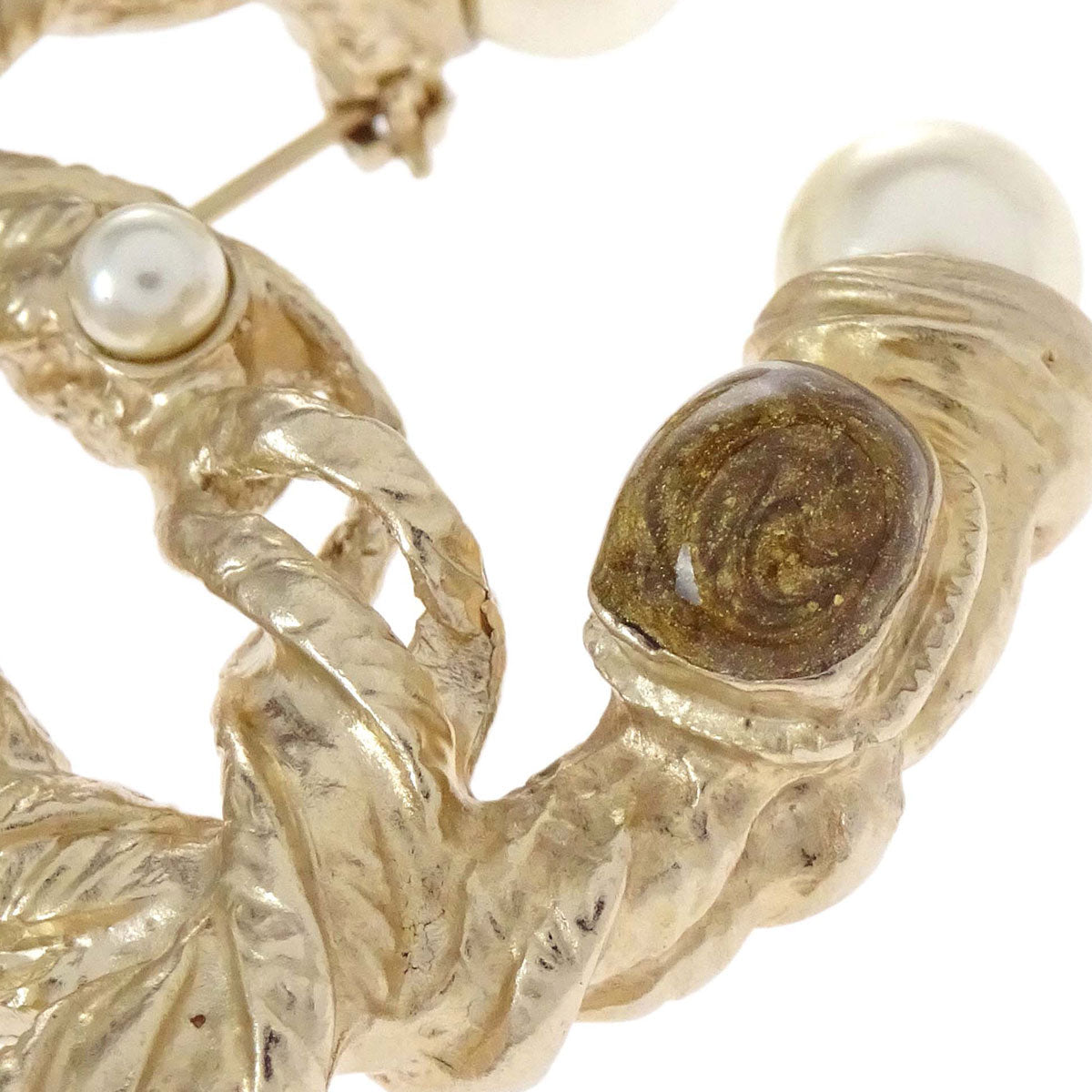 Chanel CC Brooch Pin Gold Costume Pearl A11A