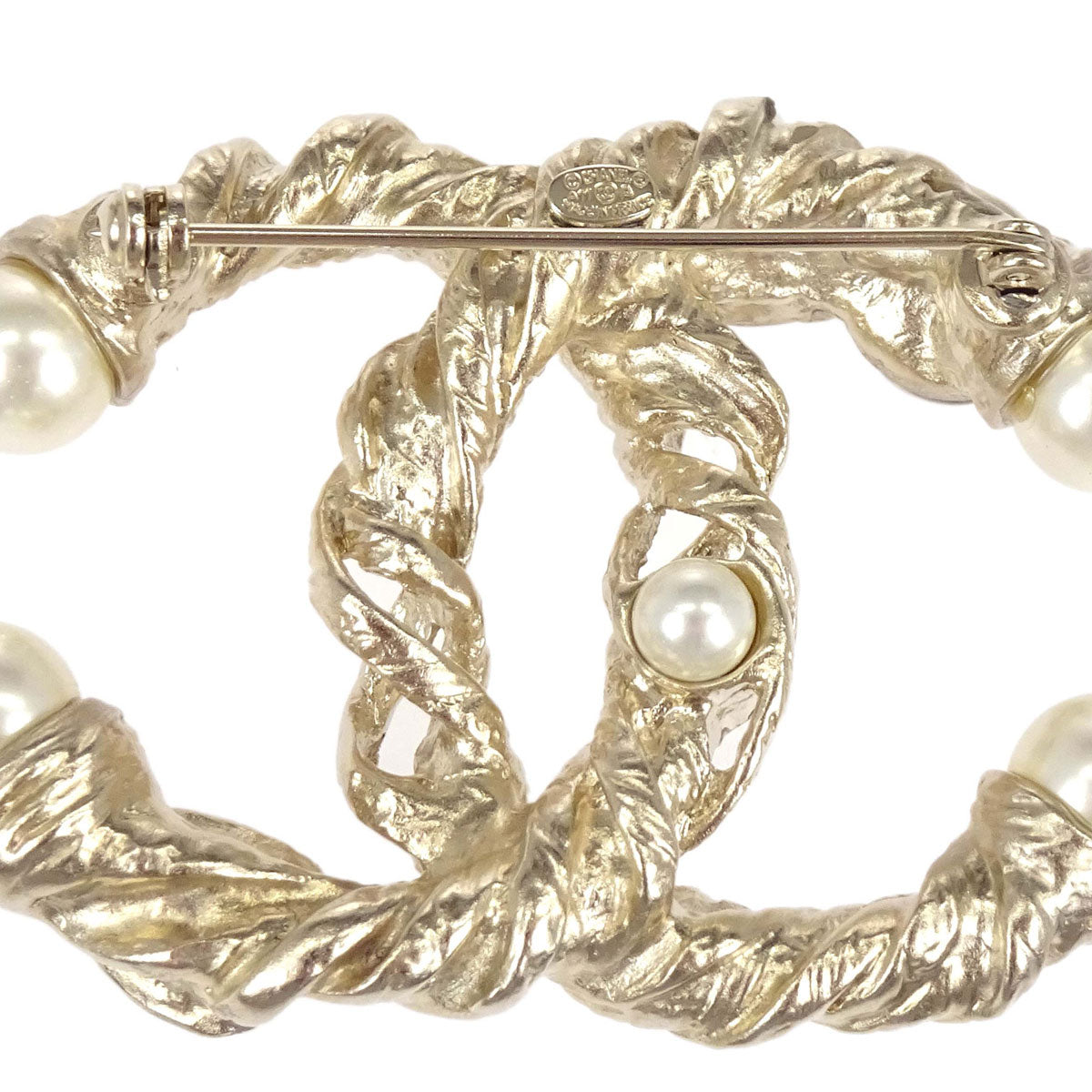 Chanel CC Brooch Pin Gold Costume Pearl A11A