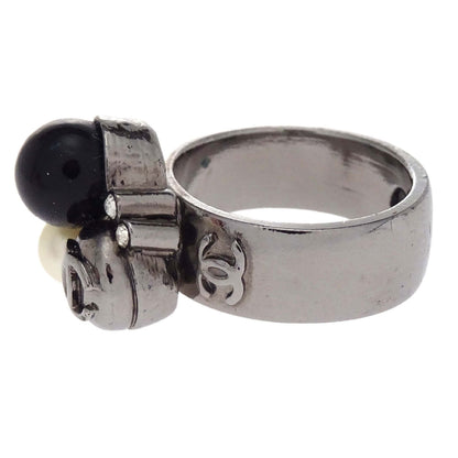 Chanel Ring Silver Rhinestone Costume Pearl #53 04A