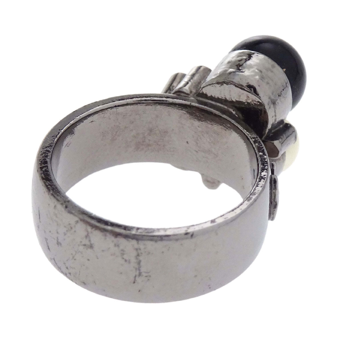 Chanel Ring Silver Rhinestone Costume Pearl #53 04A